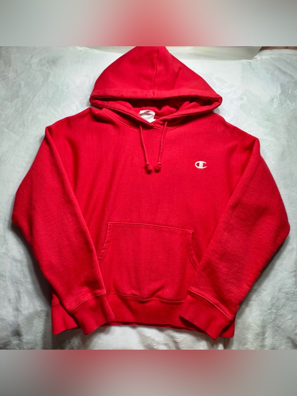 Champion Reverse Weave Men's Red Fleece Pullover Hoodie Embroidered Logo